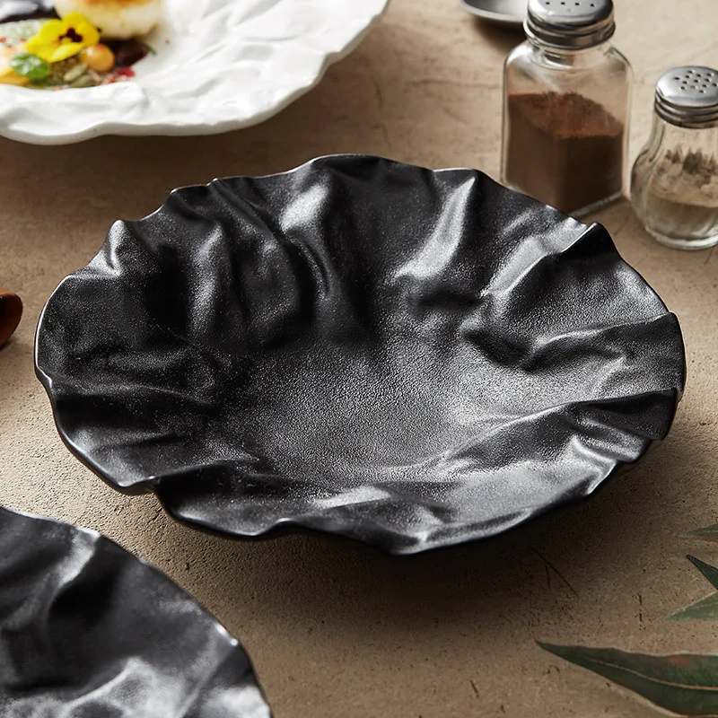 New Wrinkle Deep Dish Plate High End Ceramic Dinnerware for Western Salad Luxury Tableware