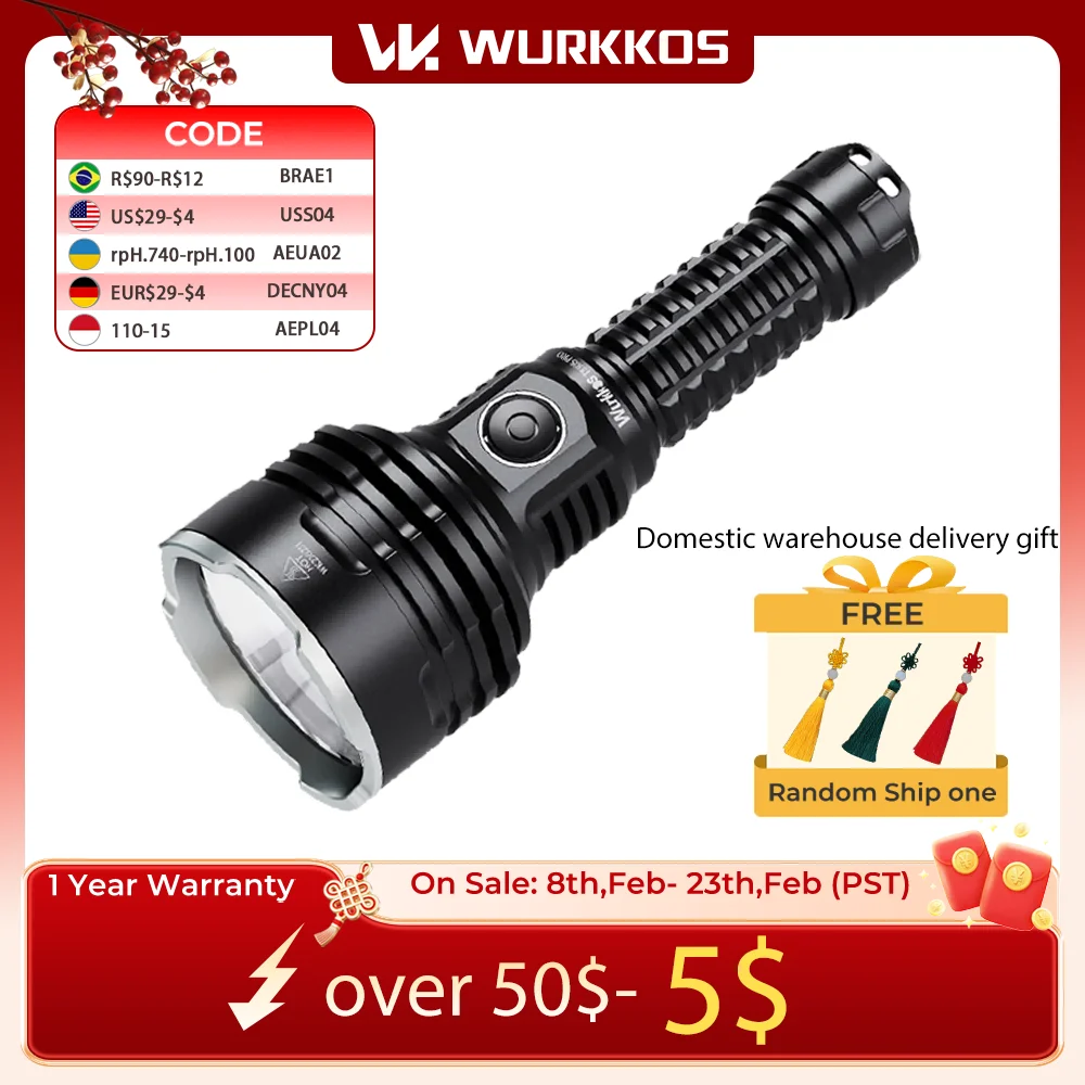 

Wurkkos TS30S Pro 21700 Rechargeable Tactical Flashlight LED USB-C 6000Lm Torch MAX 1086M Stainless Bezel Anduril 2 Power Bank