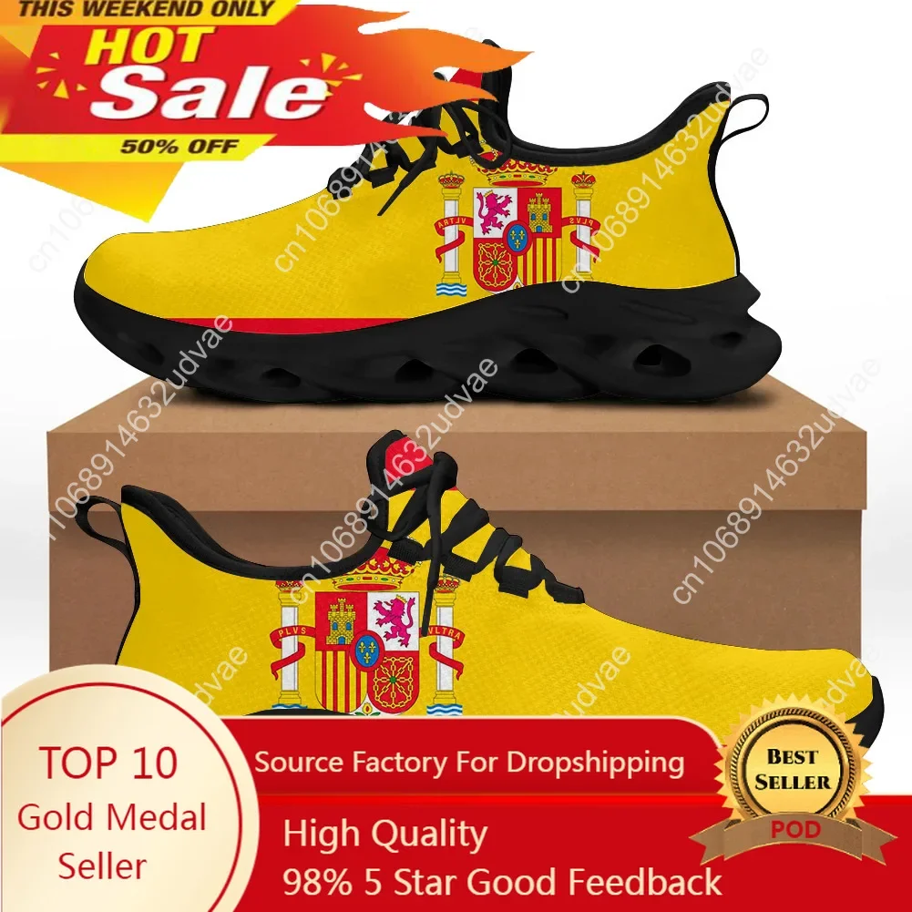 Spain Flag Print Cool Sneakers Casual Lightweight Lace-Up Men Ladies Vulcanized Shoes Comfortable Breathable Jogging Shoes New