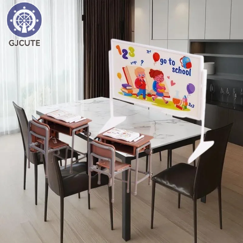 مجموعة غرف مدرسية مصغرة مع مكاتب وكراسي وألواح سوداء لبيت الدمية #3