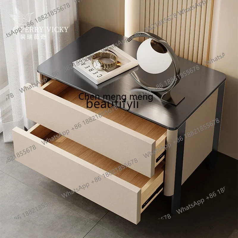 cc182Minimalist bedside table Bedroom Italian light luxury solid wood leather household bedside storage cabinet
