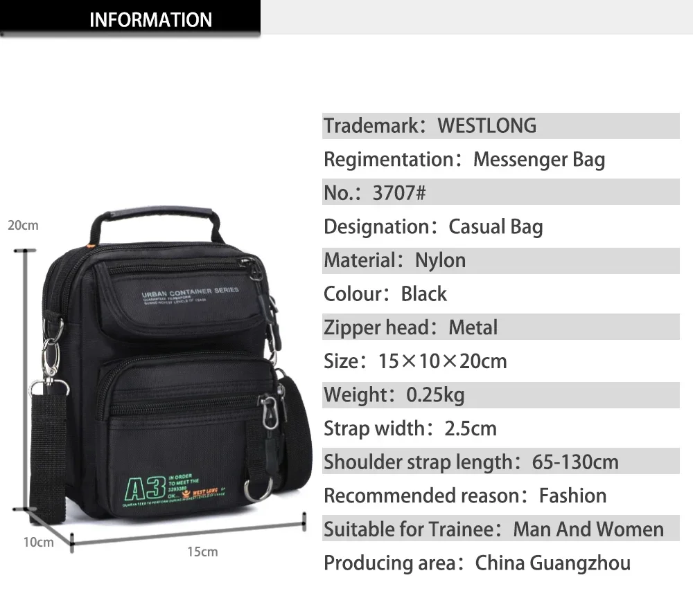 Men Messenger Nylon Bag Outdoor Multifunction Travel bags Waterproof Phone Shoulder Crossbody Pockets 3705 가방 bolsas para hombre