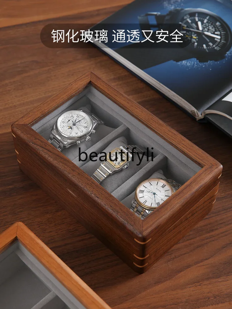 Solid wood watch storage box High-grade black walnut watch box