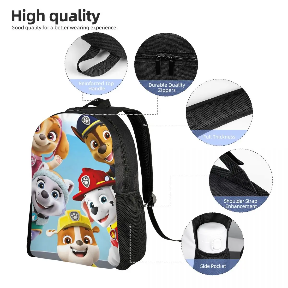 Comedy Patrol Dog Cartoon Backpack for Kids Girls Boys Lightweight School Bags for Toddlers Daycare