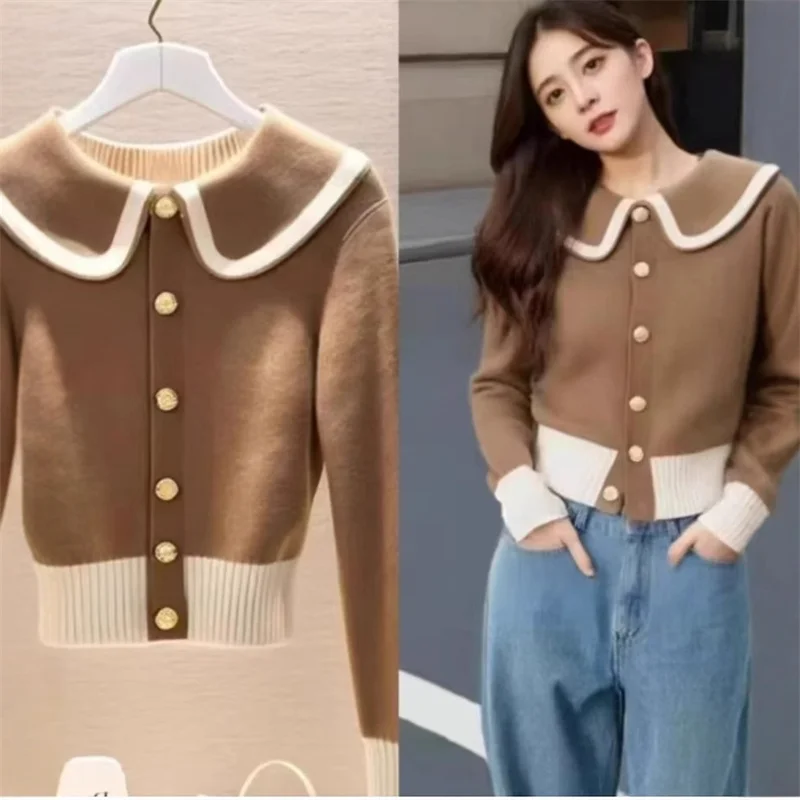 Nuovo maglione cardigan corto moda autunnale di alta qualità da donna manica lunga maglieria casual top maglione lavorato a maglia casual femminile