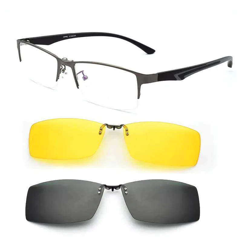 Spectacle Frame Half Frame Male Myopia Prescription Lens With A Magnet Clip On Polarized Sunglasses Lens Sunglasses Soft legs