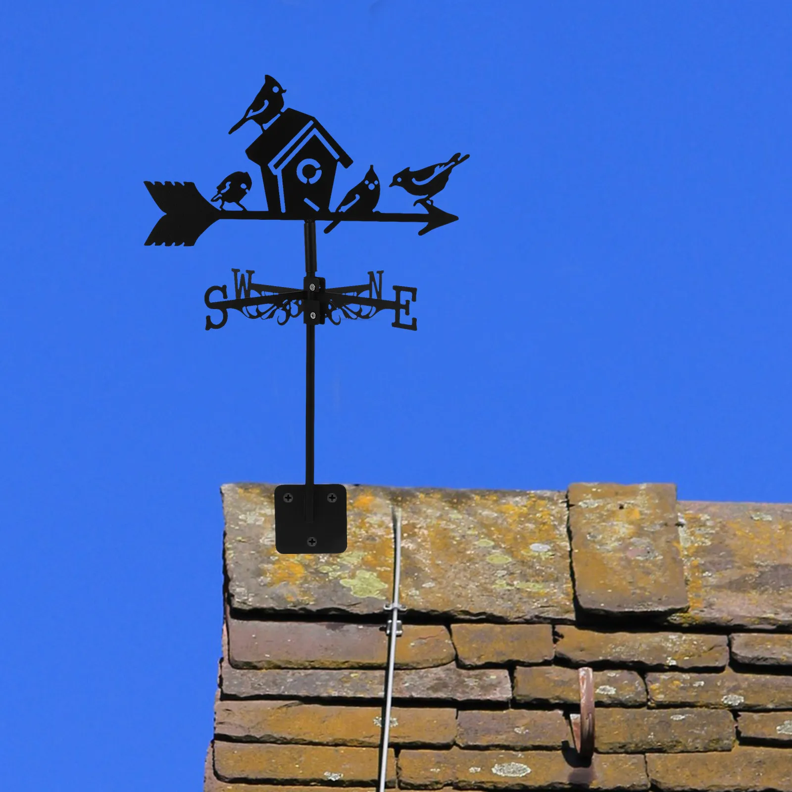 Outdoor Metal Birdhouse Weathervane Iron Wind Direction Indicator Decorative Garden Yard Roof Weather Vane Measurement Tool