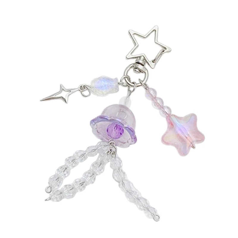 Acrylic Jellyfish Fish Beaded Key Holder Bag Pendant Fashion Keychain Keyring Accessory For Bags And Keys