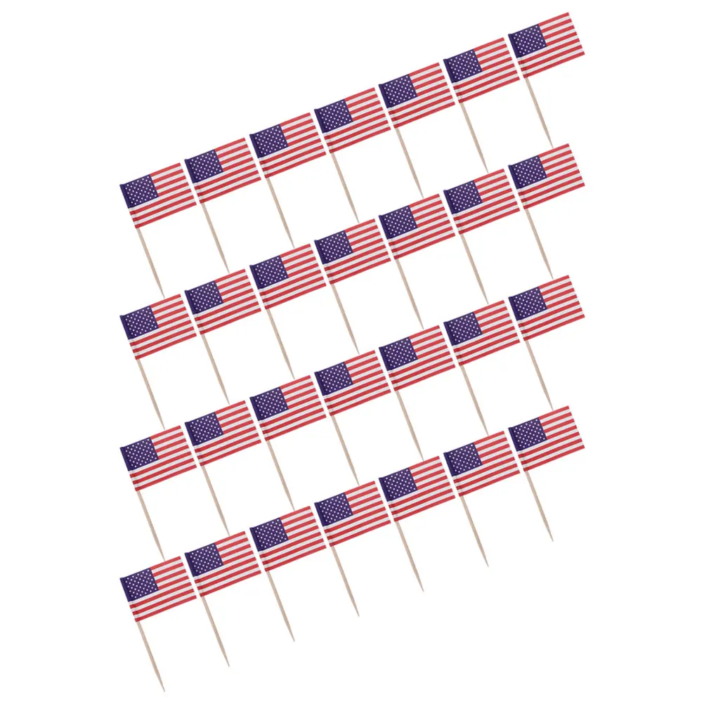 

200pcs American Toothpick Decorative Picks Cake Flag Cocktail Toppers Party Supplies Fourth July National Flag Toothpicks Fruit