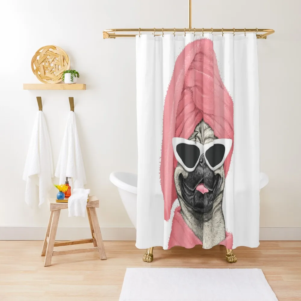

Pug after bath Shower Curtain Bathtub Funny Shower Bathroom Deco Modern Showers For Bathroom Curtain