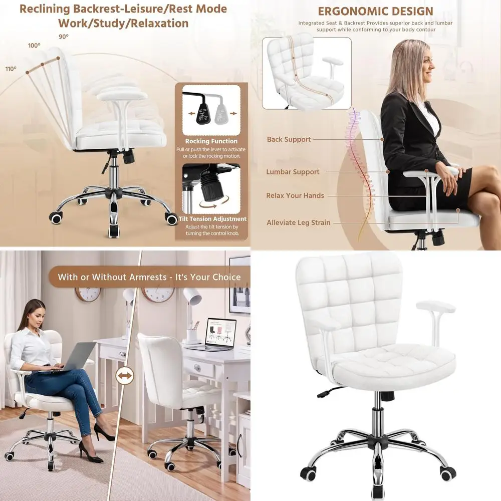 

Современное регулируемое офисное кресло с мягкой обивкой, поворотное, с мягкими подлокотниками, белое