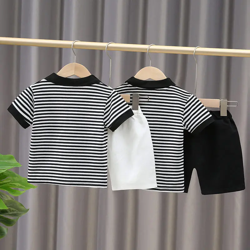 New Baby Boys Girls Summer Outwear Cotton Strips Sports Suit Infant T Shirt Shorts Children Clothing Tracksuits Sets Outwear