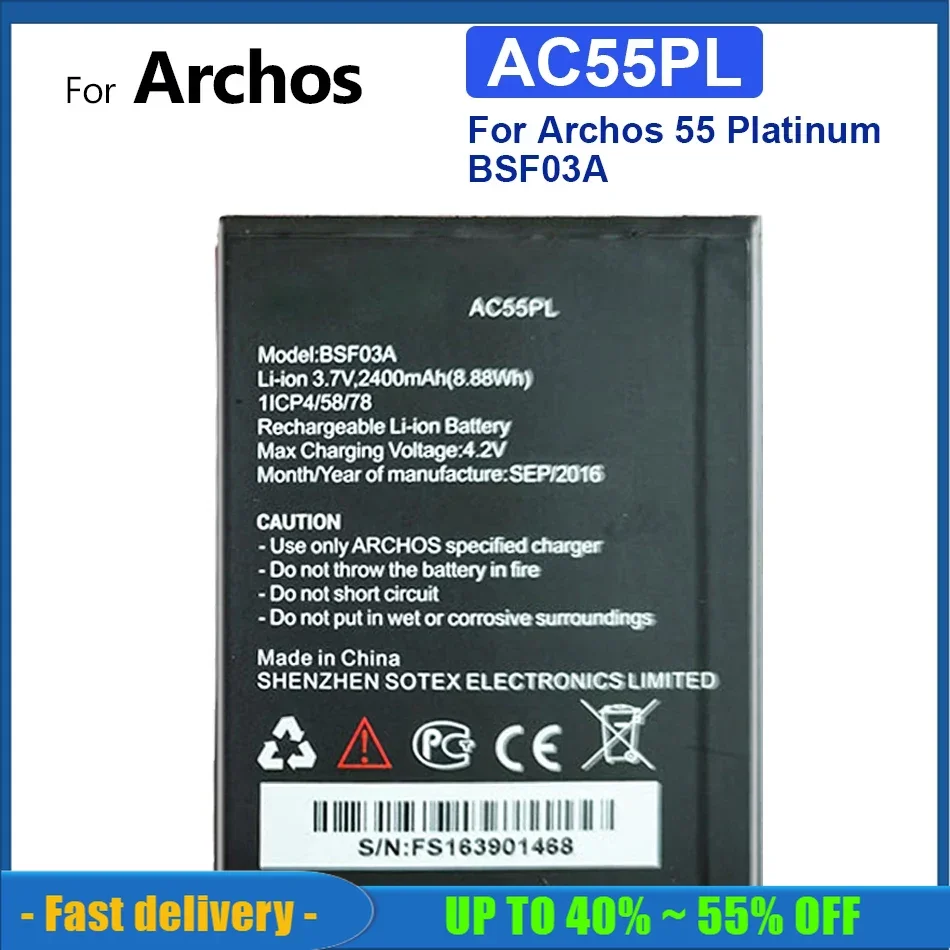 

Replacement High Quality Mobile Phone Battery AC55PL For Archos 55 Platinum BSF03A 2400mAh Smartphon Batteries