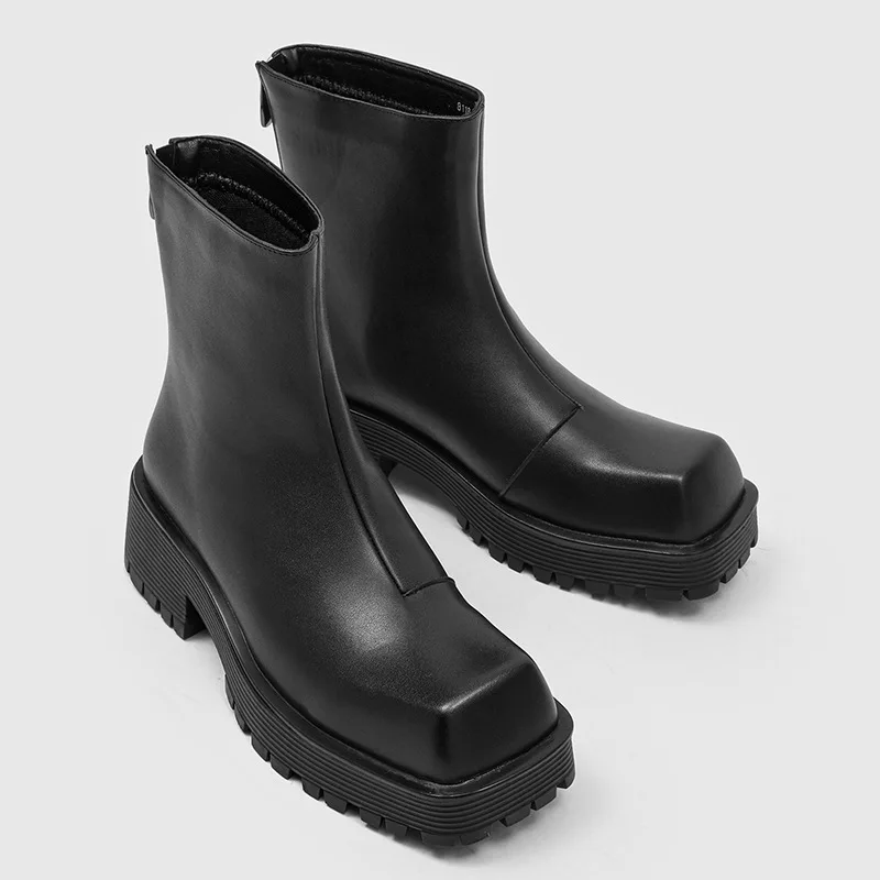 

High Quality Men's Boots Fashion Comfort Casual High-end Short Boots Design Square-head Leather Ankle Boots for Men Botas Hombre