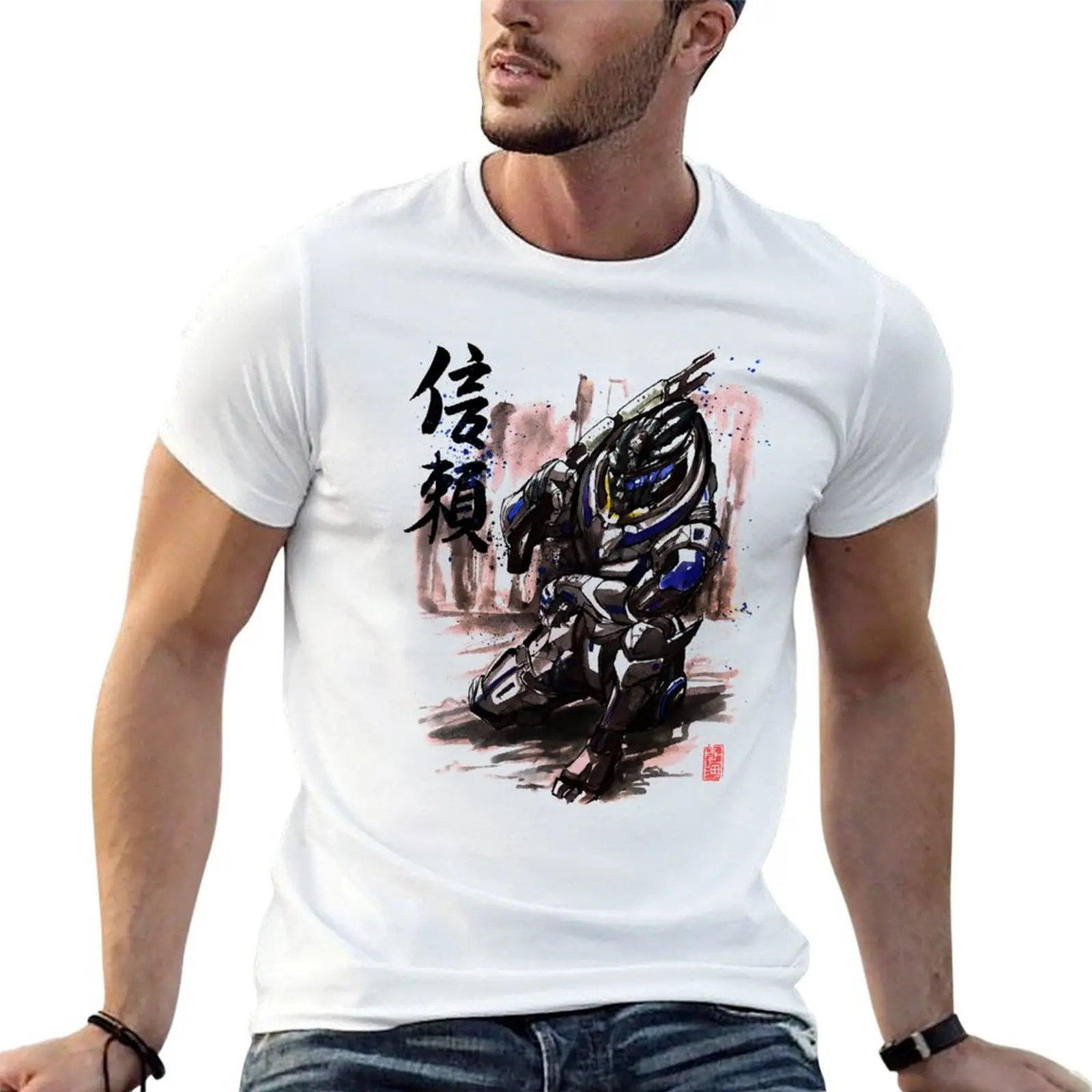 

Mass Effect Garrus Sumie style with Japanese Calligraphy T-Shirt t shirt man casual essential t shirt T-Shirt