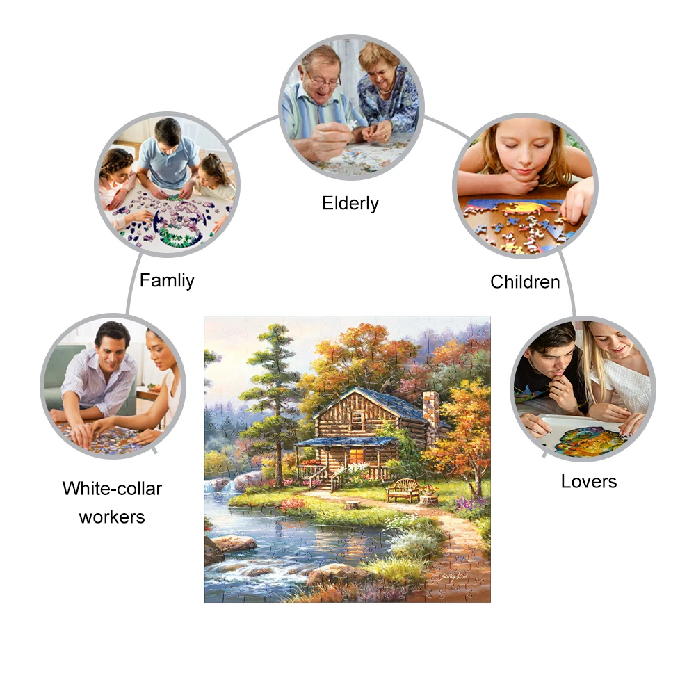 Stream House Wooden Jigsaw Puzzle Party Games Toys For Adults Wood Puzzles Board Game  Wood Scenery Puzzle For Children