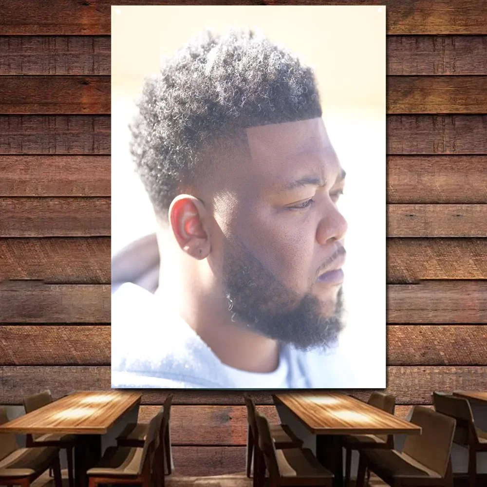 Hairstyling Poster Prints Printing Black Men Curly Hairstyles Flag Wall Charts Barber Shop Wall Art Banner Indoor Decor Tapestry