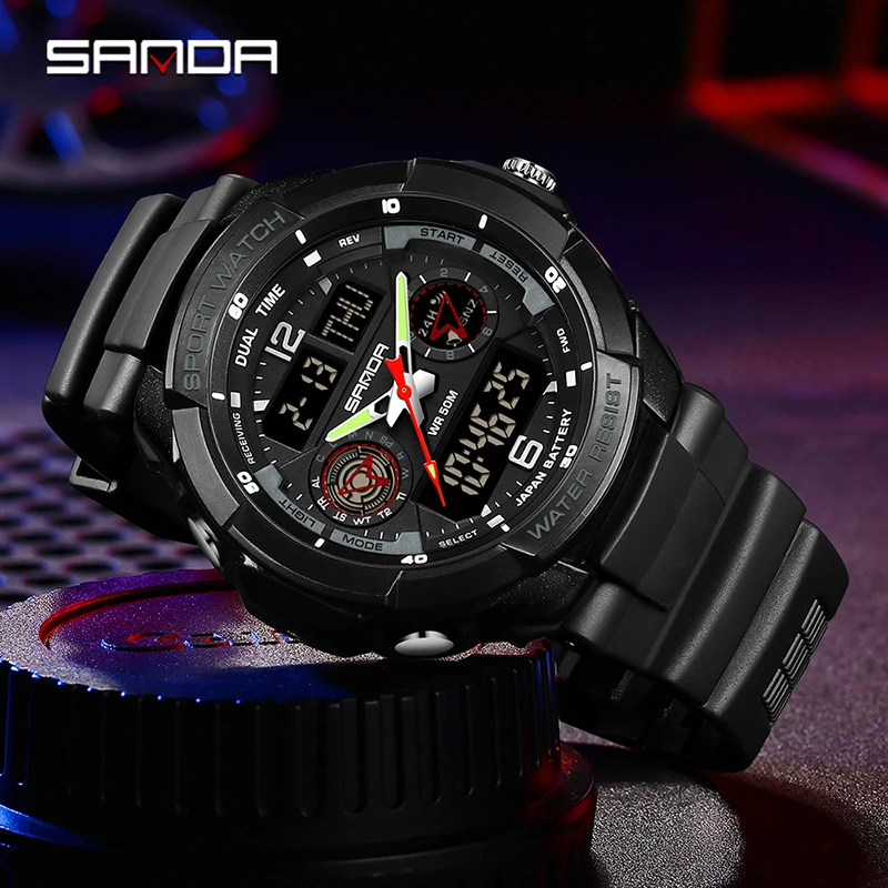 SANDA Brand Countdown LED Digital Watches for Men Luxury Sport Chronograph Alarm Wristwatch Military Quartz Clock Male Watch