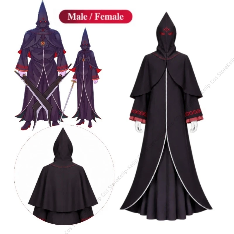 Disfraz de cosplay de cultista de la Bruja de Re:Zero, túnica negra con capucha, emblema de ojos rojos, capa larga para hombres y mujeres, ideal para Halloween, carnavales y Comic Con.
