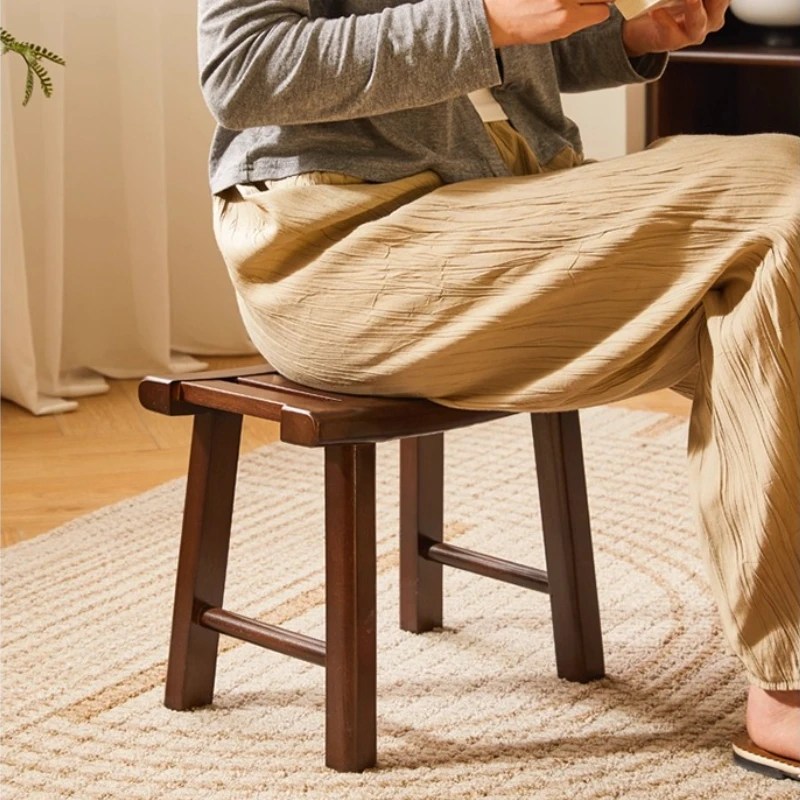 

Solid Wood Saddle Stool Mid-Century Modern Bath Stool for Showering Low Profile Entryway Ottoman Vintage Living Room Footstool