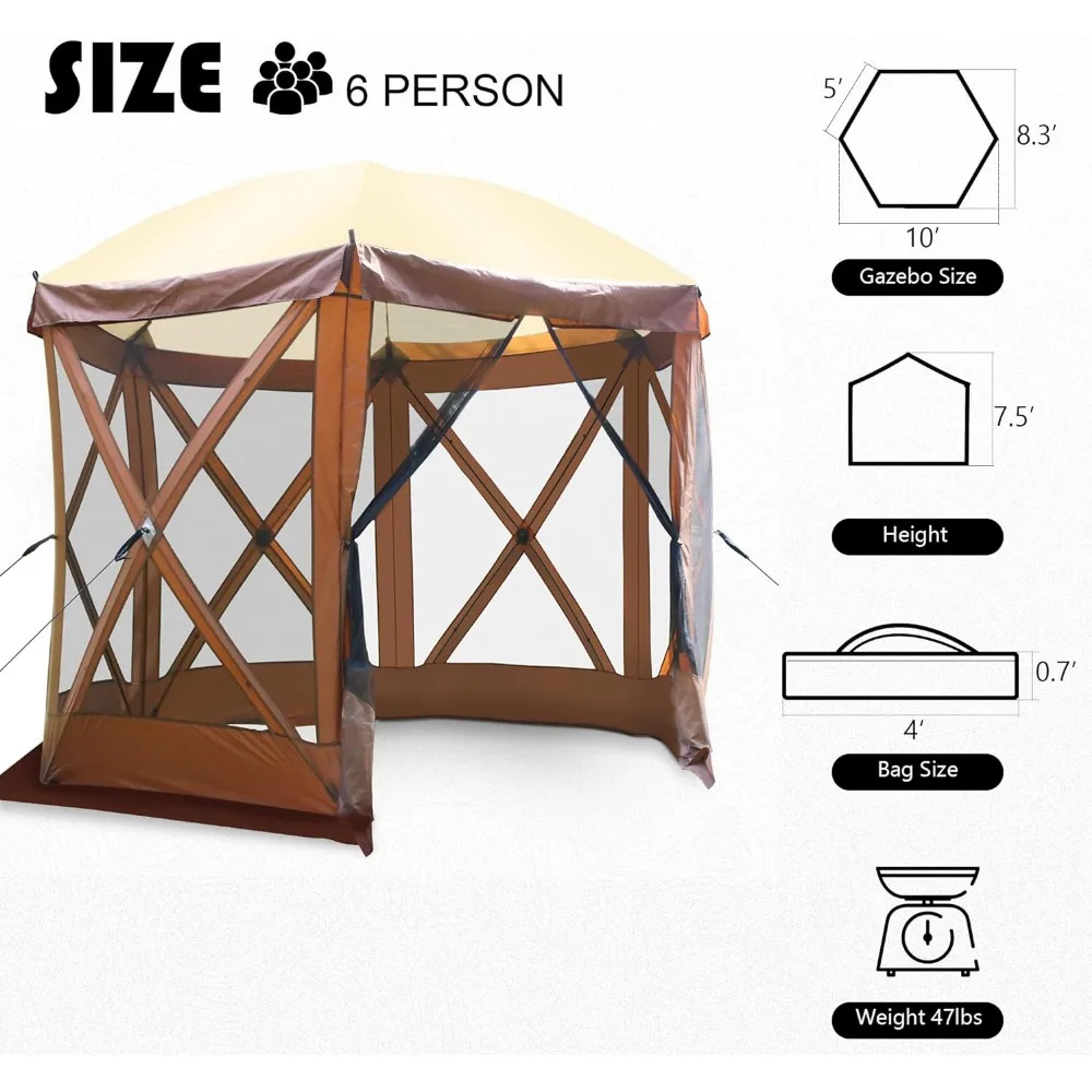 Toldo de 10 pies, Gazebo emergente con 2 paneles de viento, refugio al aire libre con estacas de tierra y bolsa de transporte, refugio al aire libre