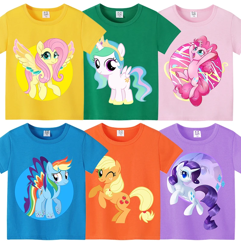 

My Little Ponys T-shirt Kawaii Children's Clothing Unicorn Cartoon Anime Short Sleeve Summer Home Clothes Top Leisure Sports Tee