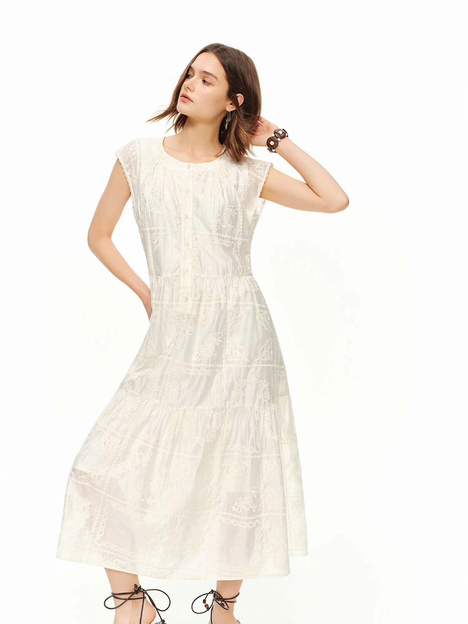 DUSHU 2026 Summer Women Embroidered Tie-Waist Sleeveless A-Line Dress White  Flowy Boho Midi Shift Coquette Quiet Luxury Style - AliExpress