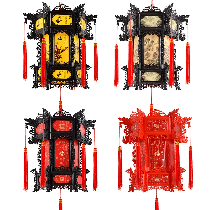 Chinese Antique Palace Lantern Hexagonal Riding Lantern New Year Relocation Spring Festival Home Chandelier Restauran Decoration