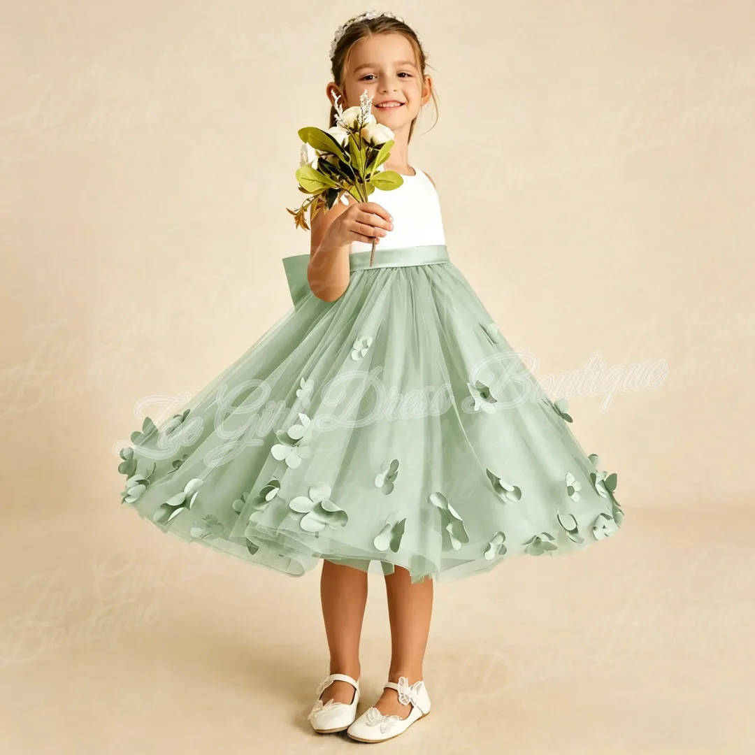 robe-de-demoiselle-d'honneur-en-tulle-vert-sans-manches-avec-appliques-florales-3d-dos-en-v-grand-nœud-pour-enfants-mariage-fete-d'anniversaire-personnalisable