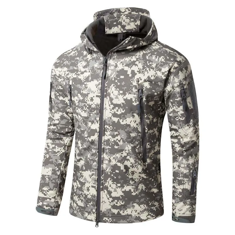 

Camouflage Shark Skin Soft Shell Tactical Jackets Men Fleece Waterproof Combat Windbreaker Men Military Pilot Army Hooded Jacket