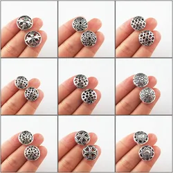 Fashion New 8Pcs Round Flat Flower Heart Stare Knot Morning Glory Charms Tibetan Silver Plated Spacer Beads