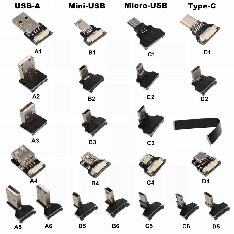 FFC Type-C Mini Micro USB A Connectors Slim Flat Soft Ribbon Cable FPC Charge DIY USB Head FPV Brushless Handheld Gimbal Monitor