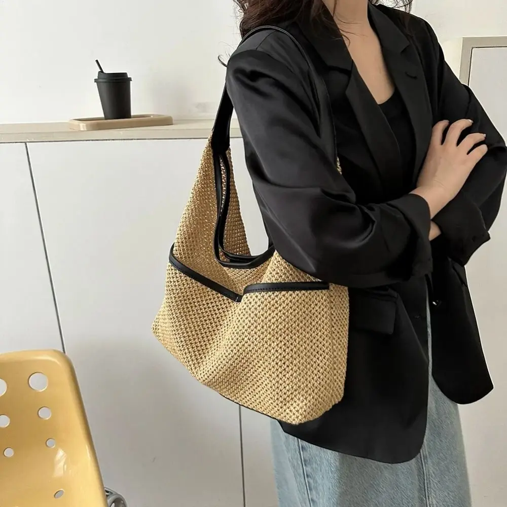 Summer Straw Shoulder Bag New Vacation Fashion Travel Beach Bags Knitting Handbag Bohemian Style Raffia Totes Bucket Bag