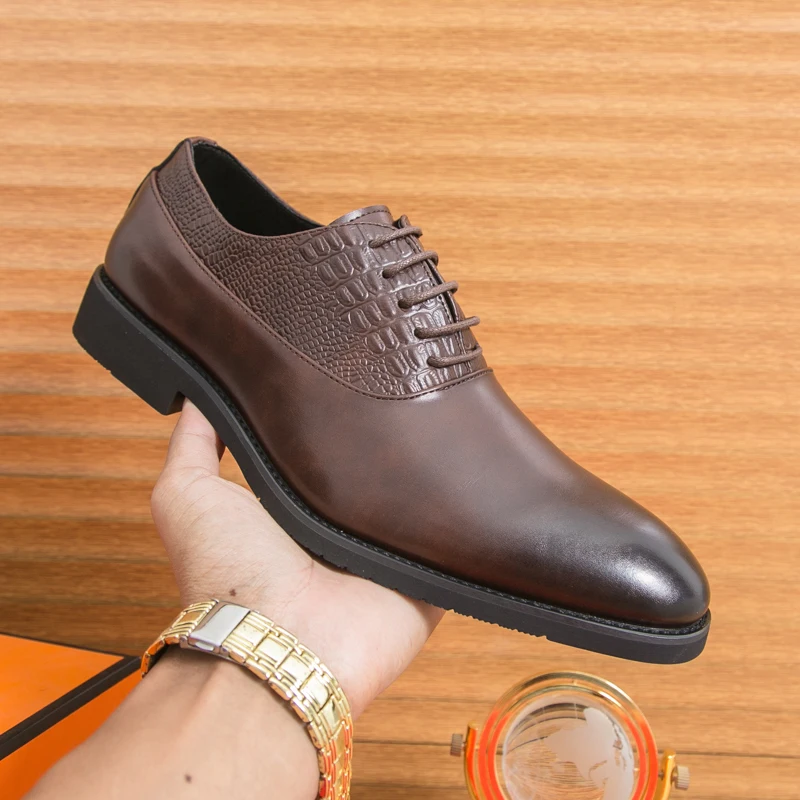 

Men Derby Shoes PU Splicing Simple Fashionable Comfortable Breathable Anti Slip Wear Resistant Men Formal Shoes