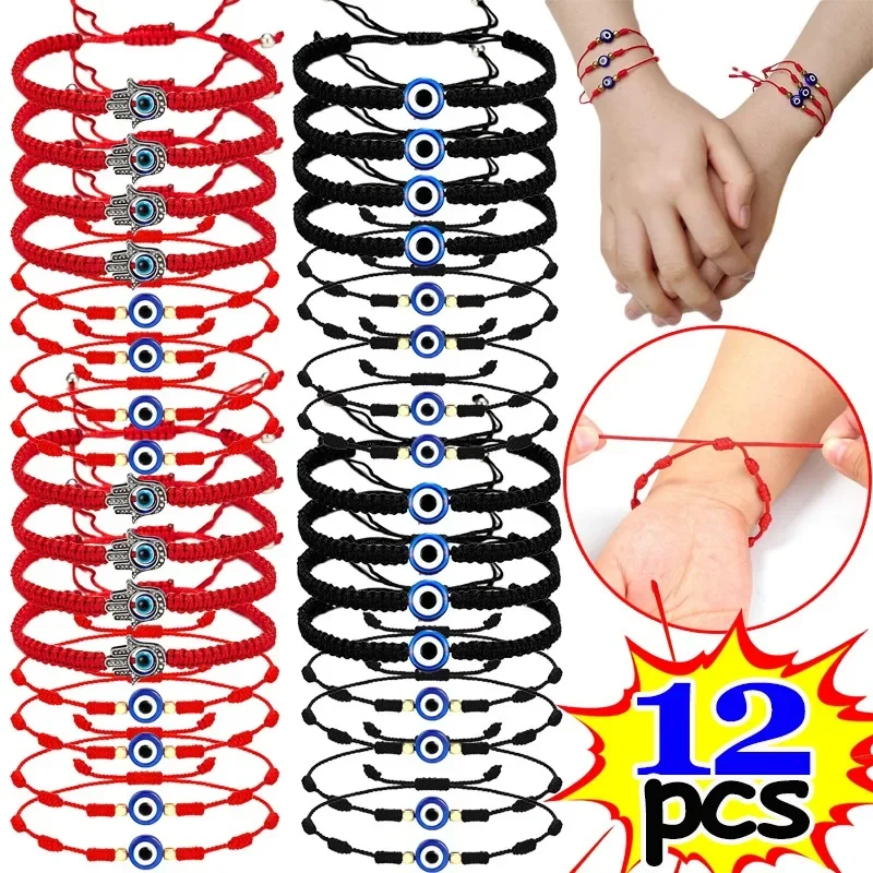 6/12pcs Handmade Red Rope Evil Devil\'s Eye Bracelets Lucky Adjustable Braided String Couple Bangle Family Good Friend Blessings