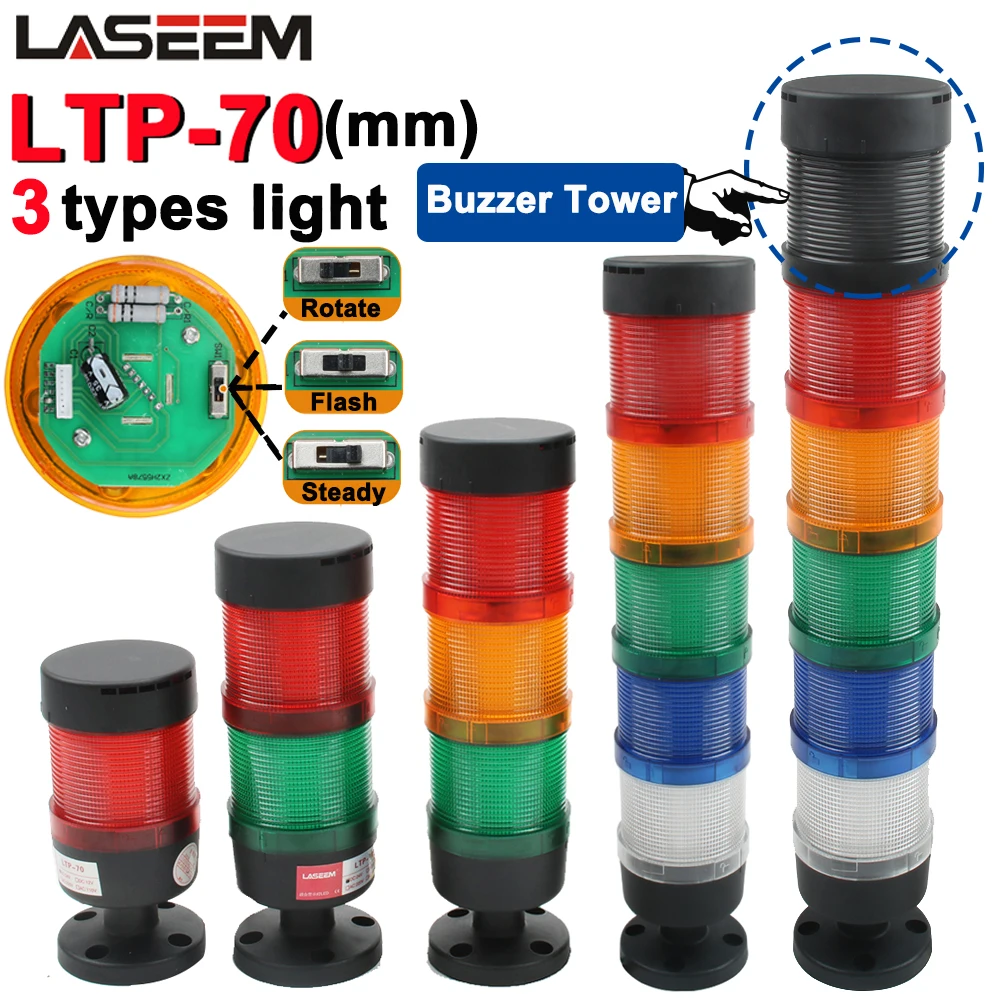 

Multilayer Safety Industrial Stack light LTP-70 3in1 Steady/Flash/Rotary Light Layer LED Lamp 12V 24V 220V 70mm Buzzer/no sound