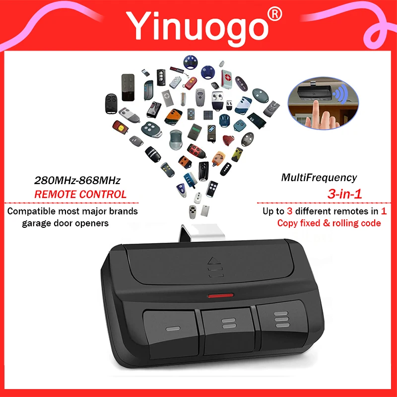 

3 in 1 MultiFrequency Electric Gate Remote Control Garage Door Opener With Sun Visor Clip 280MHz-868MHz Code Grabber