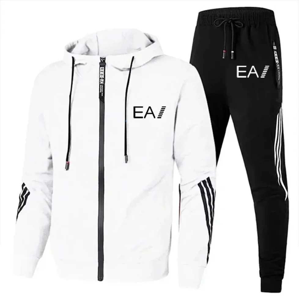 Men Jaguar Car Logo Print 2 Piece Sets Sportswear Zip Hooded Sweatshirt+Pants Gym Running Men Clothing 2024 New Tracksuit Sets