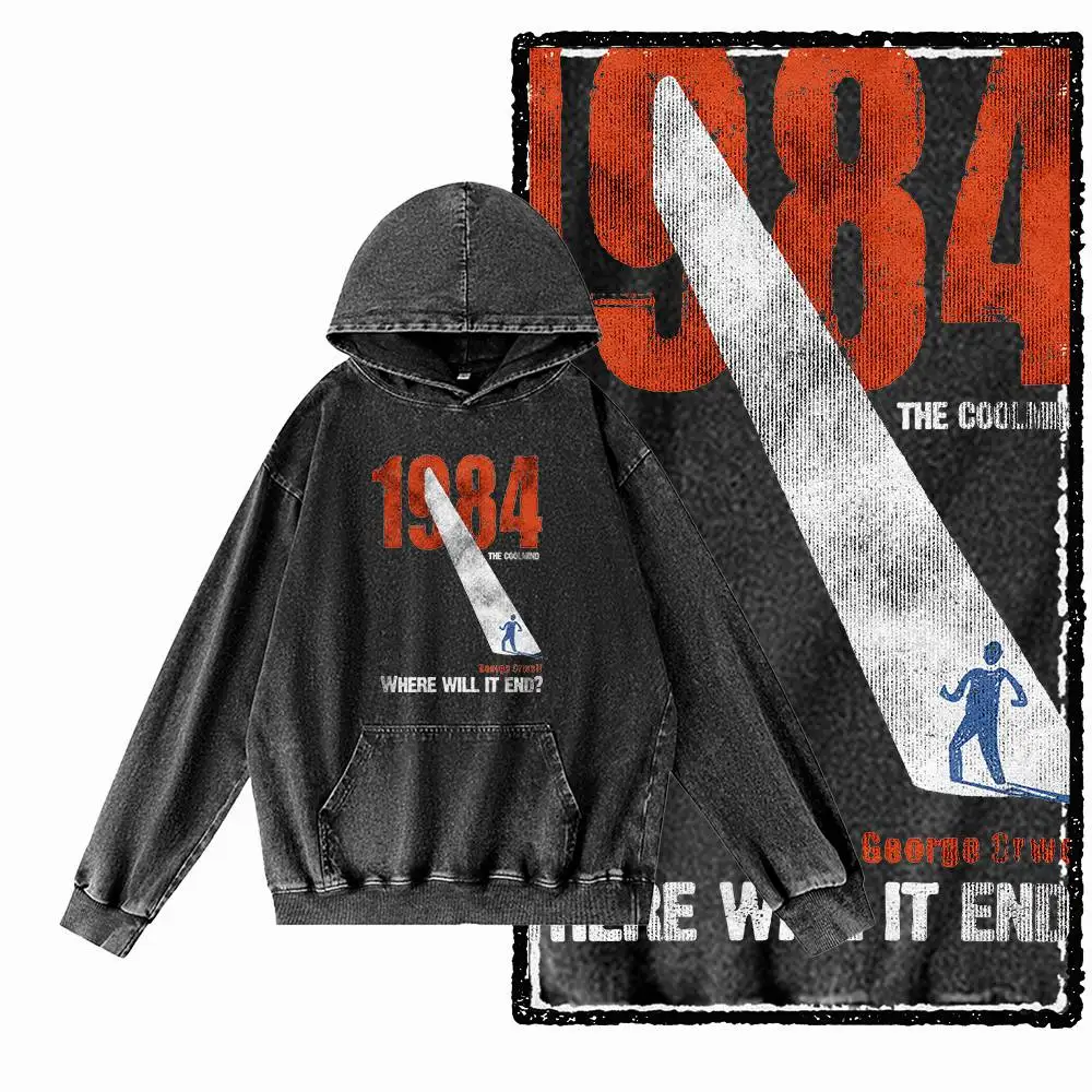 G01 Acid Washed Black Cotton Streetwear 1984 Graphic Men Hoodies |  Big Size Cool Vintage O-neck men's Hoodie