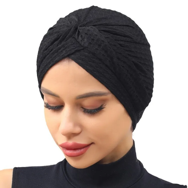 2023 New Cross Twist Women's Turban Cap Elastic Solid Color Head Wraps Muslim Beanie Ready to Wear Hijab Caps Turbante Mujer