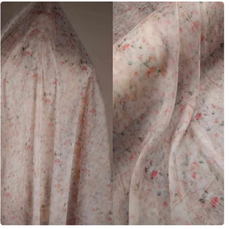 

Beauty Little Flower Print Chiffon Fabric, Dress, Cheongsam, Girl Skirt, Han Cloth Sewing Tissue, Soft, Transparent T2343