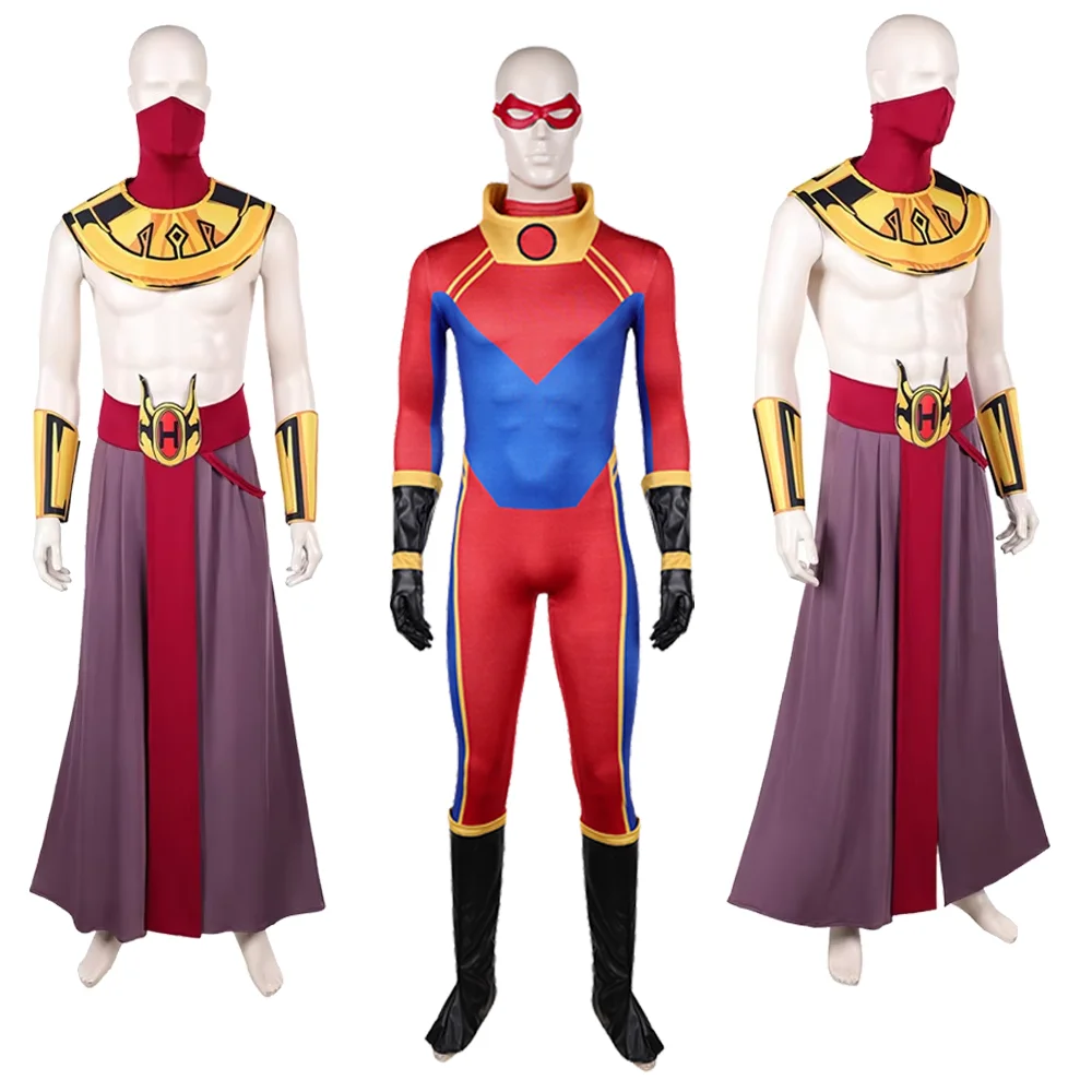 

Apocalypse Cosplay En Sabah Nur Sunspot Costume Bobby Beto Mask Collar Arm Guards Waist Sash Skirt Outfit Halloween Disguise