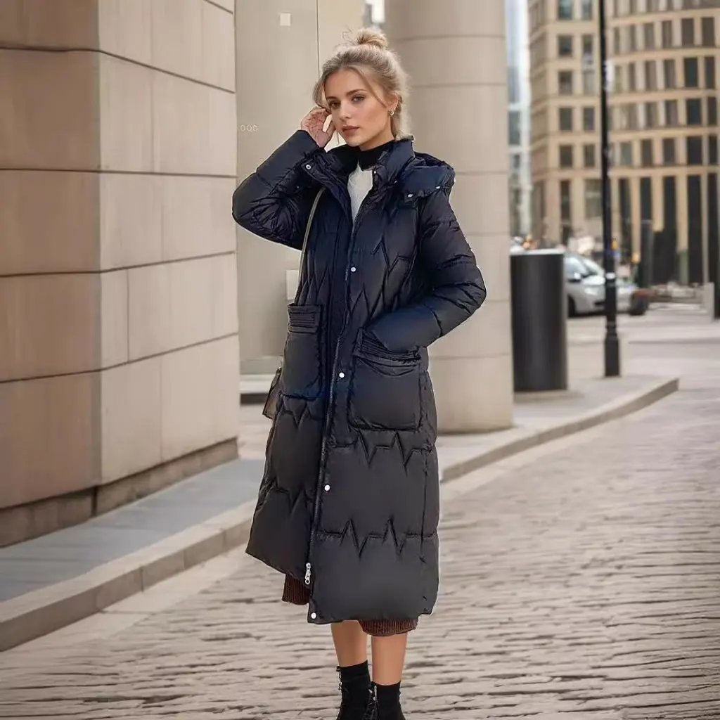 Dames katoenen gewatteerde jas Wintermode Casual Slim Fit Over de knie Halflange winddichte warme donsjas
