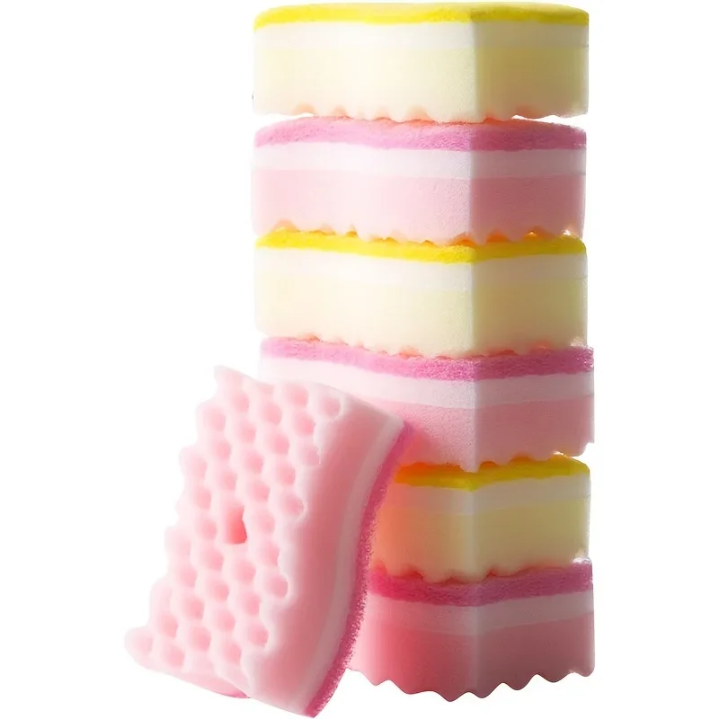 4 Pcs S Type Wave Sponge Scouring Pad Kitchen Absorbent Cleaning Sponge Color Dish Towels Cleaning Block Wipes