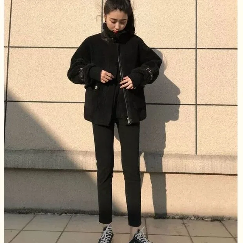 女性のラムウールとバッドフリースジャケット、羊骨、毛皮、長袖、薄い、韓国版、2023、冬