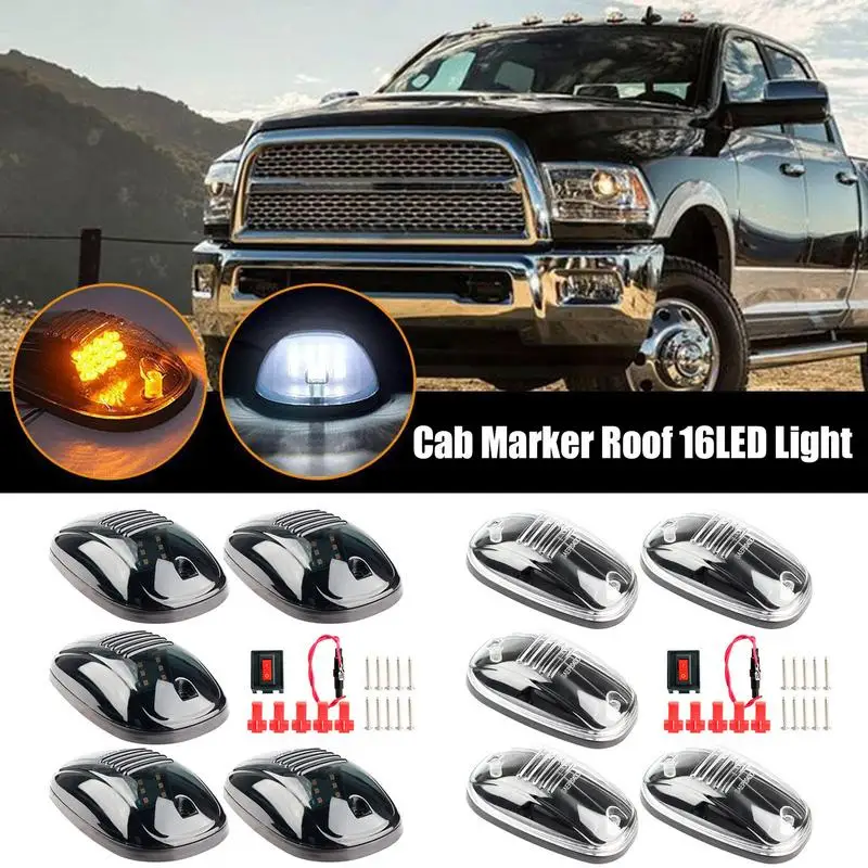 No Drill Cab Lights 5Pcs Waterproof LED Roof Lights Easy Installation LED Marker Lights With 16 Lamp Beads No Drill Cab Markers