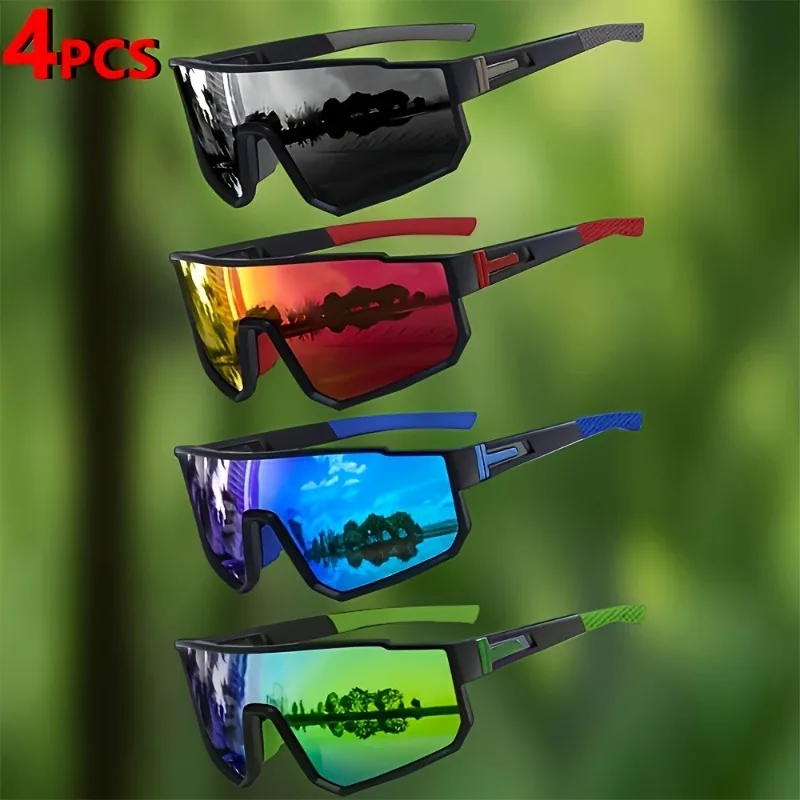 4pcs Unisex Lightweight Anti Slip Integrated Surround Lens Sports Sunglasses for Cycling Running Driving Fishing Sunglasses