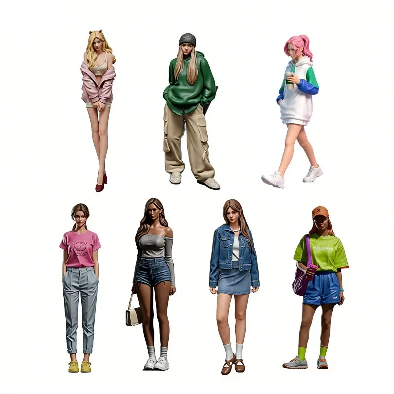 Urban woman 1:64 scale scene figure, realistic car model, sandbox miniature, 3d printed white model