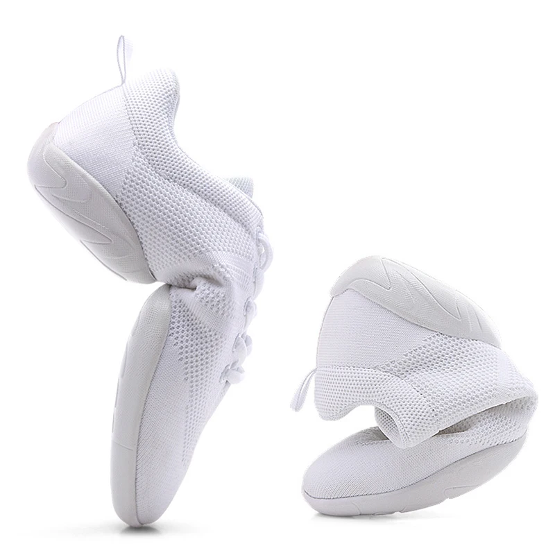 couple Fitness Dance Shoes Competitive Fitness Shoes Cheerleading Training Shoes Men\'s and Women\'s White Mesh Competition Shoes,