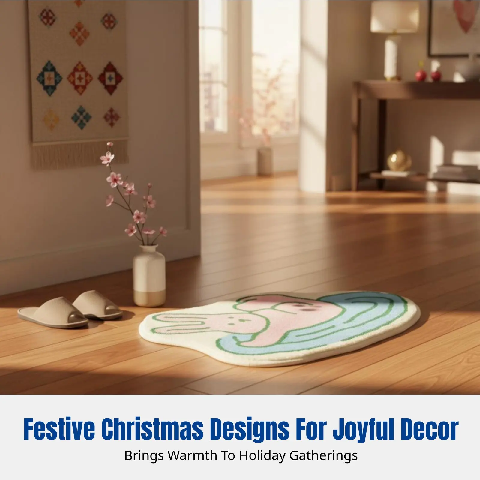 

Милый коврик с кроликом, плюшевый, впитывающий, нескользящий, с геометрическим узором, для спальни и гостиной, из мягкого искусственного кашемира, с мультяшным дизайном